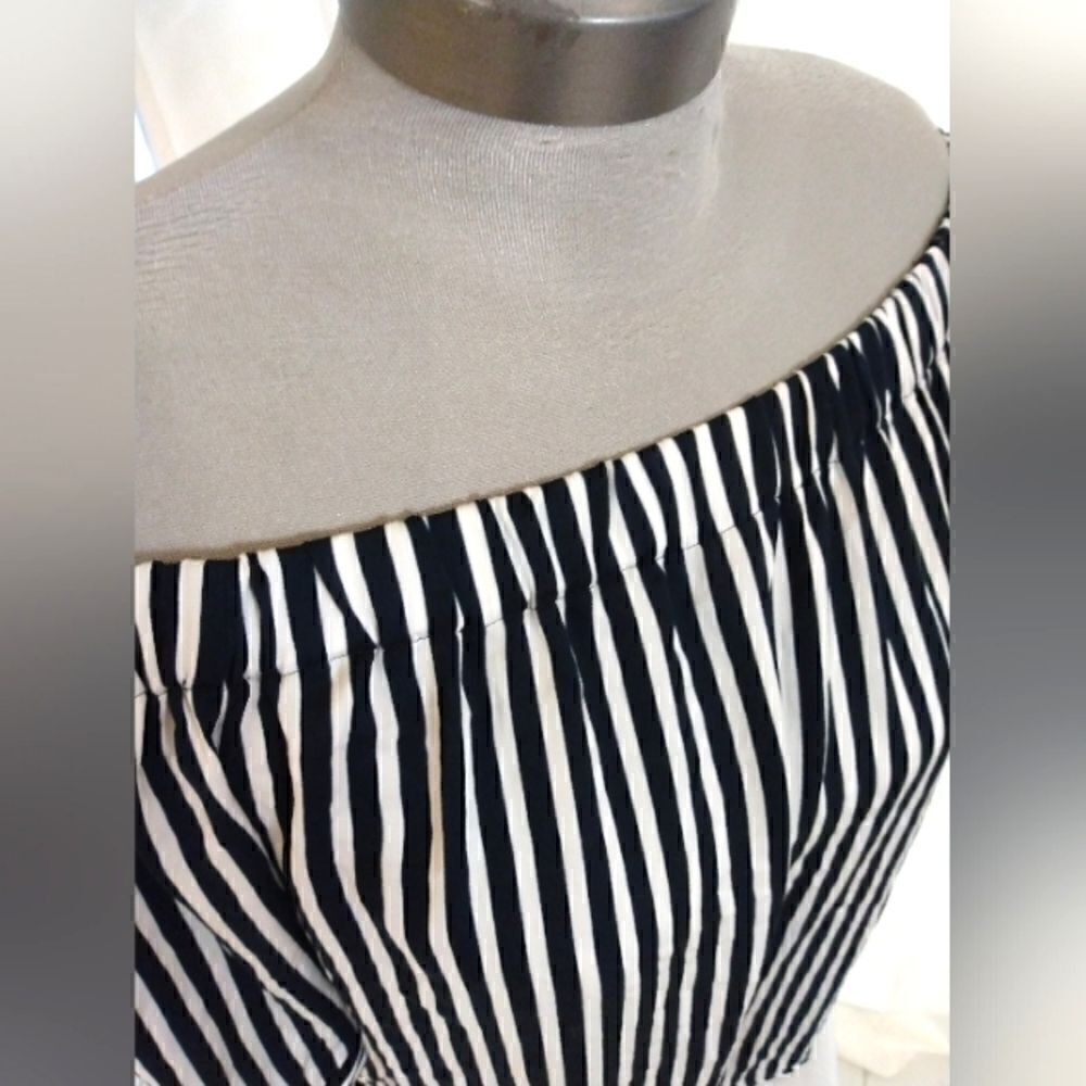 H&M Blouse Short Sleeve Top Black & White Stripes SZ 12 Bow Ties - Picture 3 of 9
